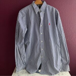 POLO by RALPH LAUREN Size L Blue White Stripe Cotton Long Sleeve Shirt